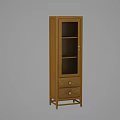 Tall Wooden Bookcase With Glass Door And Two Drawers For Storage