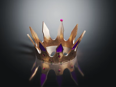 Golden Crown with Purple Accents and Reflection on Dark Background 3d model