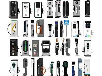 Public Utility Electric Vehicle Charging Stations With Diverse Designs And Styles 3d model