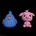 Cute Blue Bird and Pink Pig Cartoon Characters as Stuffed Animal Toys