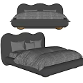Modern Gray Double Bed With Curved Headboard Wooden Legs And Bedding