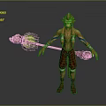 Game Movie Character Monkey Like Warrior With Green Hair Staff Brown Outfit And Blue Stripes