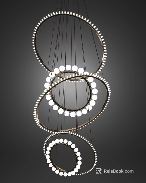 Modern Circular Chandelier Design With LED Bulbs And Gold Rings For Contemporary Spaces 3d model 