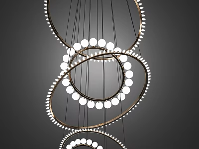 Modern Circular Chandelier Design With LED Bulbs And Gold Rings For Contemporary Spaces 3d model