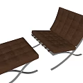 Modern Brown Leather Lounge Chair With Quilted Design And Metal Frame Ottoman