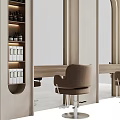 Modern Elegant Mall Store Interior With Arched Mirrors Chairs And Shelves With Bottles