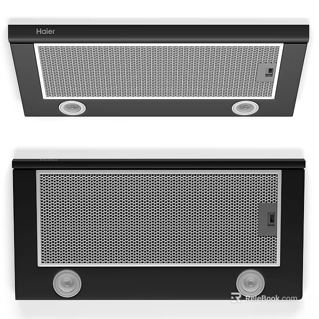 Modern Black Kitchen Range Hood With Mesh Panel Round Lights And Control Panel 3d model 