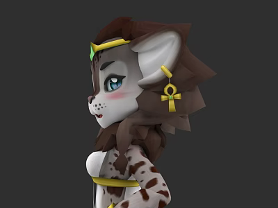 3D Egyptian Themed Lioness Character With Golden Headdress Green Gem And Ankh Symbol 3d model