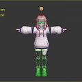 Game Anime Character With White Hair Pink Head Ball And Blue Red Striped White Outfit