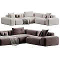 Modern Comfortable Sectional Sofa With Soft Fabric Pillows And Throw Blanket 3d model