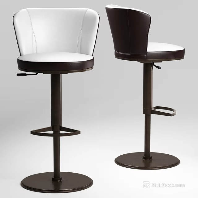 Modern Adjustable Bar Stools With White And Black Leather Seats And Round Metal Bases 3d model 