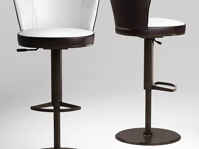 Modern Adjustable Bar Stools With White And Black Leather Seats And Round Metal Bases 3d model