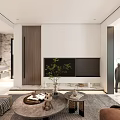 Modern Dining and Living Room Interior With Sofa Coffee Table Dining Table And Marble Wall Decor