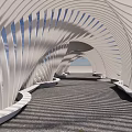 Modern White Curved Strip Architectural Structure Forming Arched Passage With Gray Paving And Light Shadows