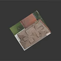 Cartoon Scenario Of Miniature House With Red Tile Roof Balcony Staircase And Small Yard