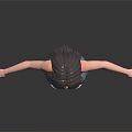 3D Woman with long black hair sleeveless light blue flared pants white shoes outstretched arms