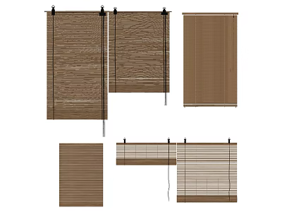 Wooden Window Blinds In Various Styles And Positions For Home Interior 3d model