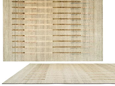 Square Carpet With Striped Woven Design Neutral Beige Tone For Living Room Decor 3d model