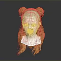 Mannequin Head With Orange Long Hair Double Bun Hairstyle And Bangs
