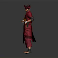 Red Robed Pirate Character With Parrot Creature Standing In Dark Setting