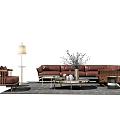 Modern Living Room Brown Leather Sofa Coffee Table Set With Floor Lamp Armchair And Rug
