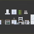 Modern Home Furniture Collection With Wooden Cabinets Chairs Tables And White Appliances