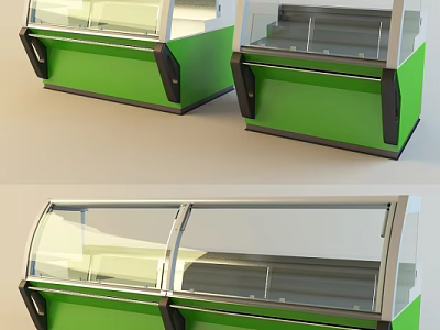 Green Refrigerated Display Shelves With Transparent Glass Doors For Commercial Use 3d model