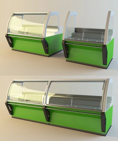 Green Refrigerated Display Shelves With Transparent Glass Doors For Commercial Use 3d model