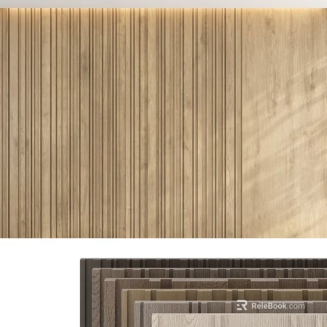 Modern Light Luxury Wooden Texture Background Wall with Vertical Slats and Natural Grain Design 3d model 