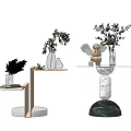 Modern Side Tables Featuring Marble Bases Metal Accents Vases Plants and Statue