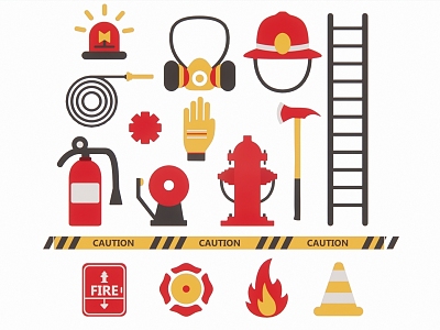 Firefighter Equipment Fire Truck Fire Extinguisher Fire Rescue Scene Silhouette model