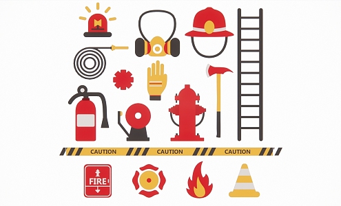 Firefighter Equipment Fire Truck Fire Extinguisher Fire Rescue Scene Silhouette 3d model