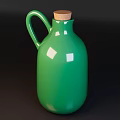 Glossy Green Ceramic Wine Bottle With Cork Stopper And Handle On Dark Background