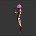 Pink Haired Animated Character Wearing Red Vest Blue Shorts Holding Tray With Floating Pink Bubbles