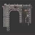 Architectural Elevated Structure With Wooden Deck Stone Pillars And Metal Frame Support