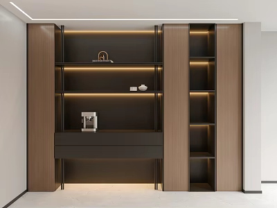 Modern Wooden Sideboard Design With Open Shelves Drawer And LED Lighting 3d model