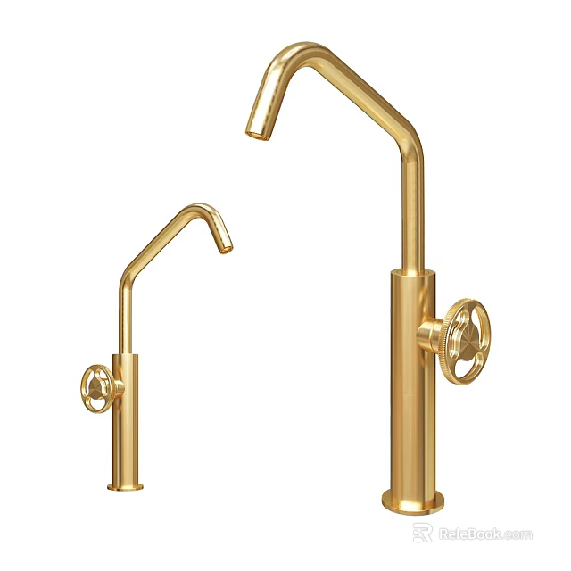 Elegant Golden Faucets With Modern Design And Tall Short Structures For Home Use 3d model 