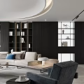 Modern Living Room Interior With Large Windows City View Sofa Coffee Table And Bookshelves