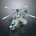3D Green Helicopter Model With Blue Windows And Red Tipped Rotor Blades