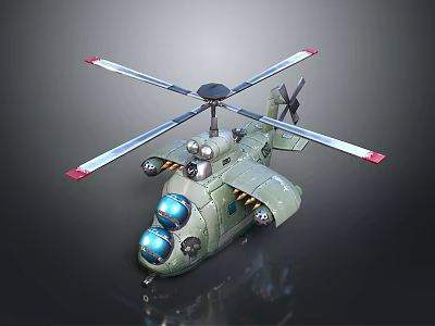3D Green Helicopter Model With Blue Windows And Red Tipped Rotor Blades 3d model