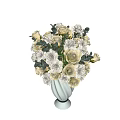 White Roses And Carnations In White Twisted Vase With Green Leaves