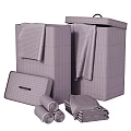 Beige And Black Storage Boxes With Gray Folded Rolled Laundry Towels 3d model