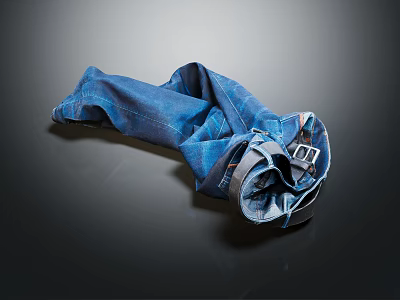 Stylish Blue Jeans Rolled Up With Matching Belt And Casual Design 3d model