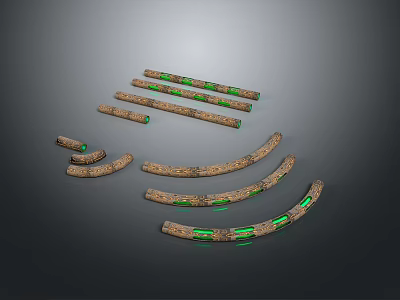 Decorative Curved And Straight Strips With Textured Surface And Green LED Lights 3d model