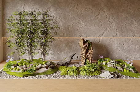 Modern moss landscape plant landscape green plant pile bamboo moss stone landscape sketch 3d model