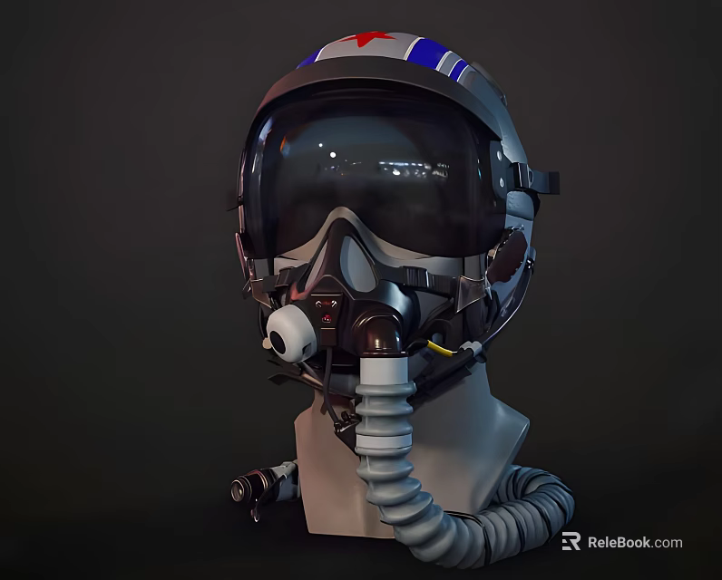 Weapon Gear Military Aviation Flight Helmet With Transparent Visor And Breathing Tube 3d model 