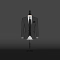 Mannequin Wearing Grey Formal Suit White Shirt Black Tie And White Pocket Square