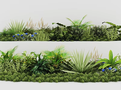 Lush Plant Combination Featuring Various Green Plants Different Leaf Shapes And Blue Flowers 3d model