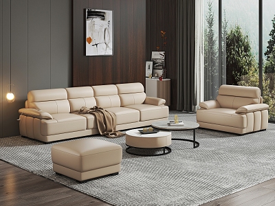 Modern Sofa Coffee Table Combination Light Leather Sofa Three-Person Single-Person Foot 3d model