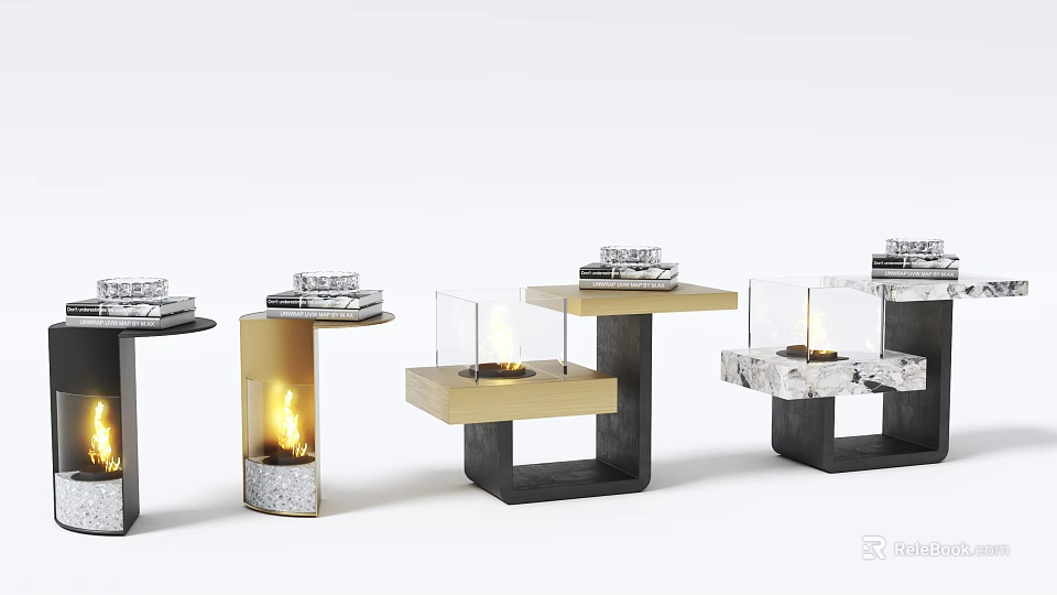 Modern Geometric Side Tables With Glass Tops Metal Frames And Decorative Candles Books 3d model 
